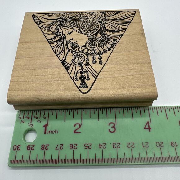 Goddess Celestial Woman Stamp Oasis Triangle Wood Mounted Rubber Stamp Rare - Picture 7 of 8